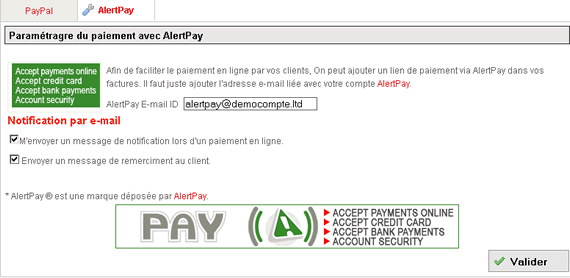 paiement en ligne via alertpay