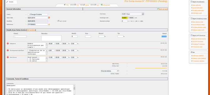 mode edition of proforma invoice